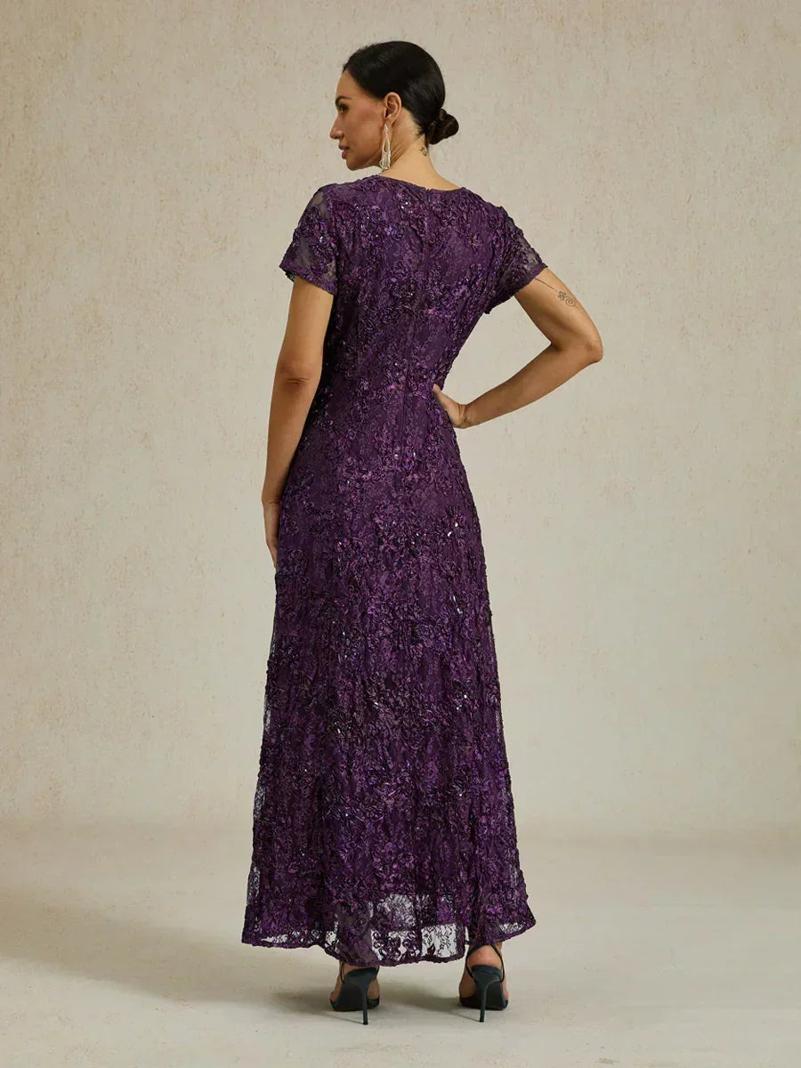 Robe trapèze en dentelle rosette ornée de paillettes