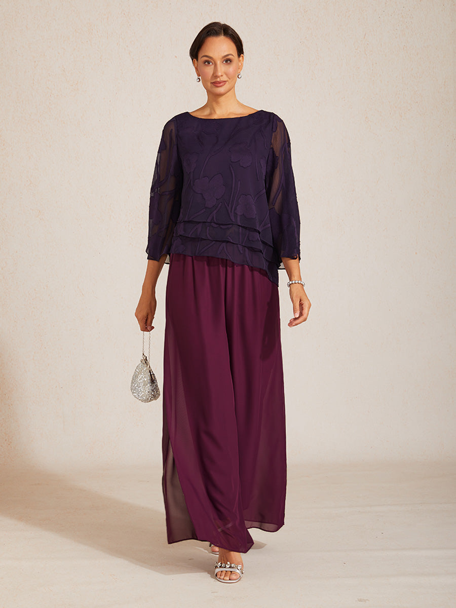 Pantaloni a gamba dritta con sovrapposizione in chiffon e spacco laterale