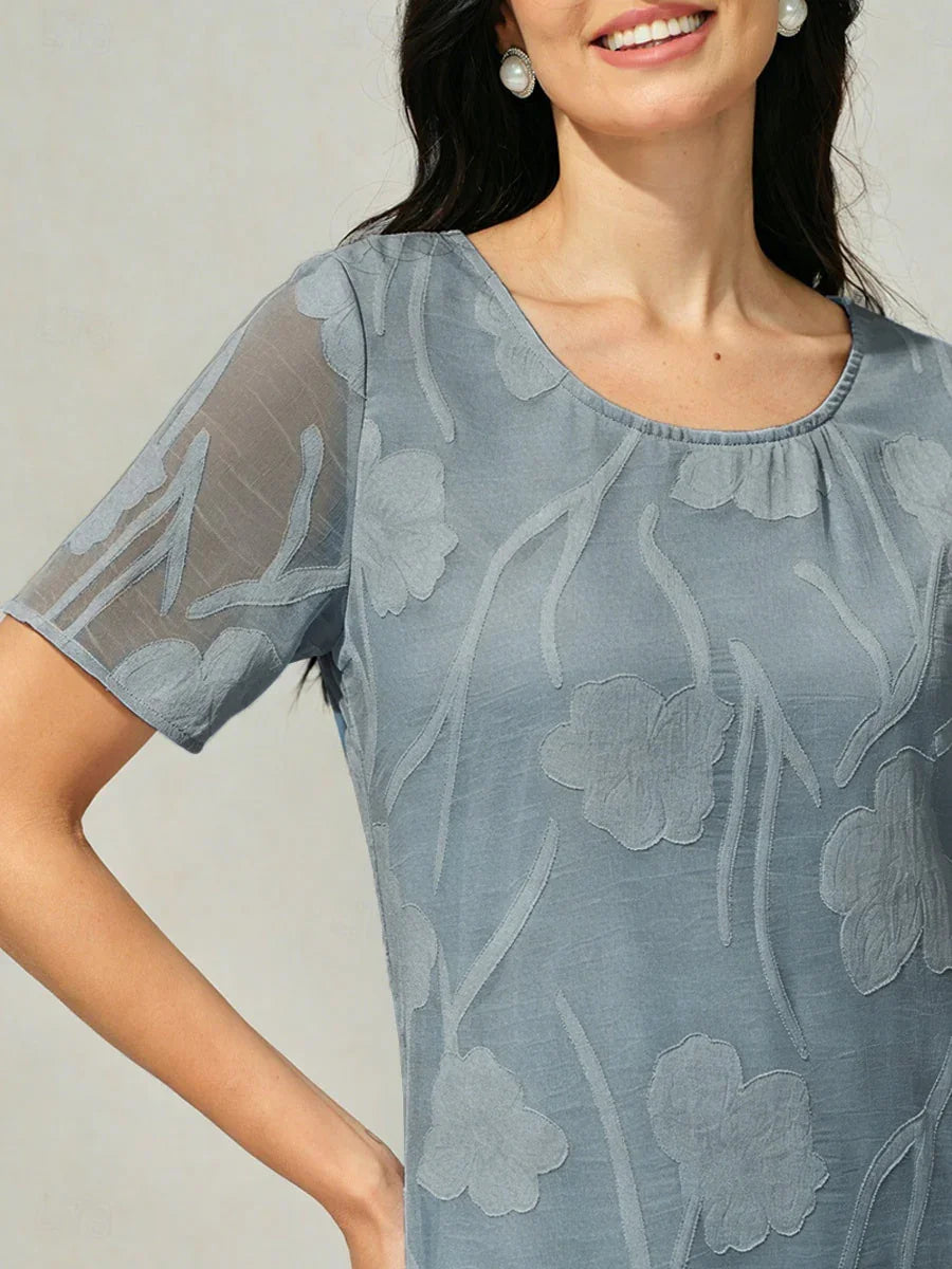 Floral Sheer Chiffon Knee-Length A Line Dress