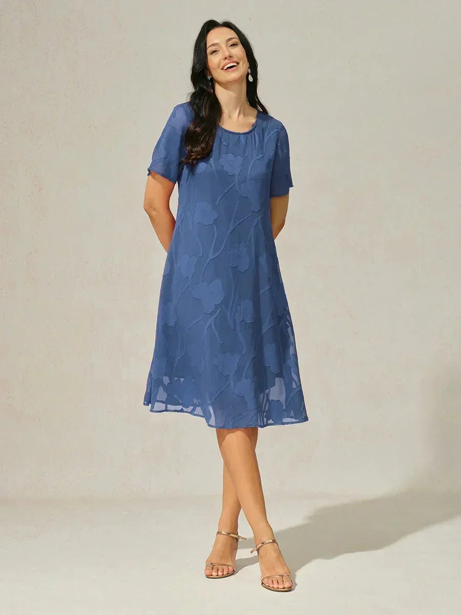 Floral Sheer Chiffon Knee-Length A Line Dress