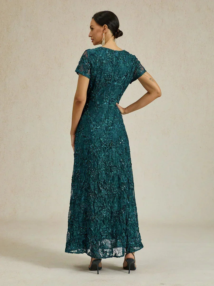 Robe trapèze en dentelle rosette ornée de paillettes