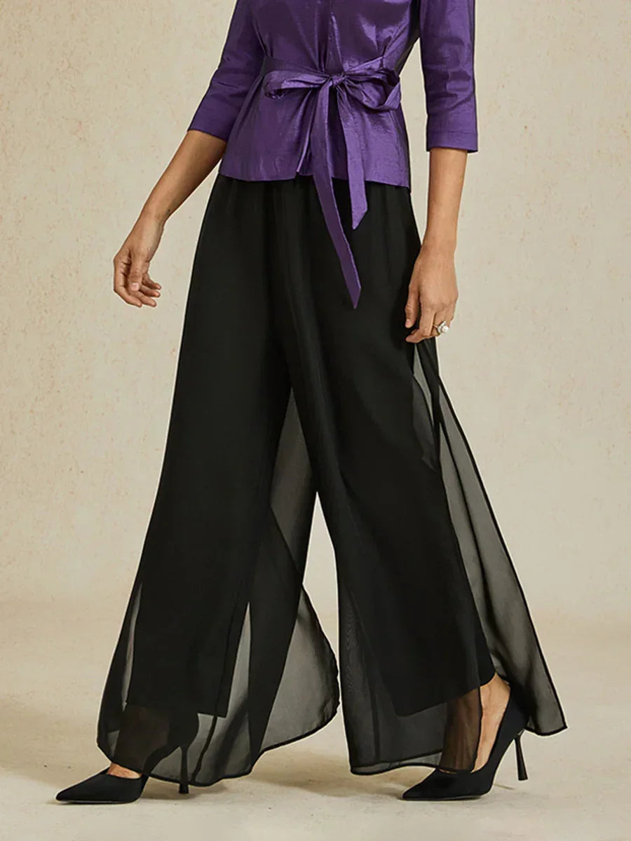 Lace Straight Leg Pant With Chiffon Split Leg Overlay