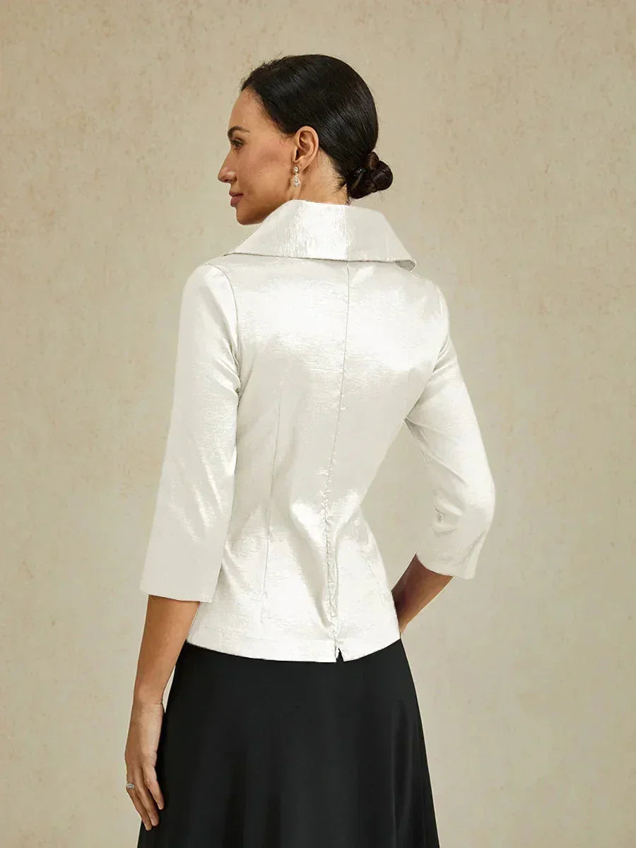Chemisier en taffetas extensible à manches 3/4 avec lien à la taille