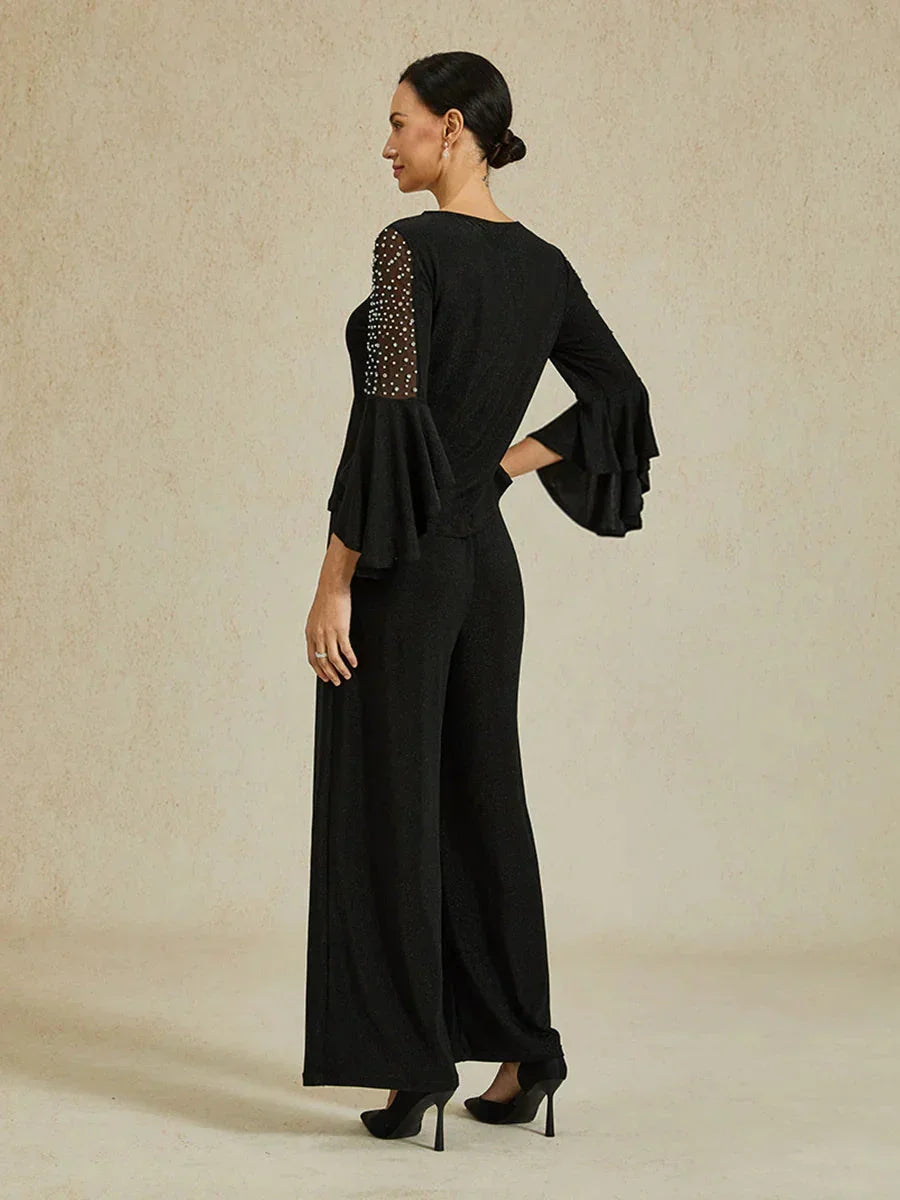 Beaded Illusion Metallic Knit Blouse