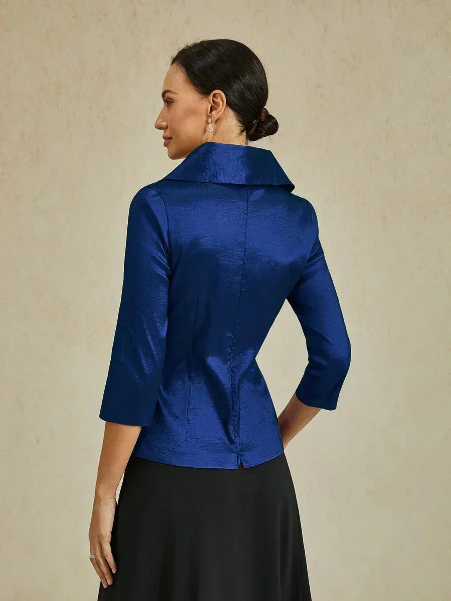 Chemisier en taffetas extensible à manches 3/4 avec lien à la taille