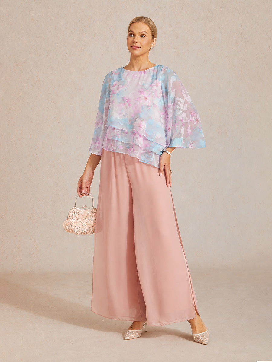 Lace Chiffon Layered Blouse with Floral Print