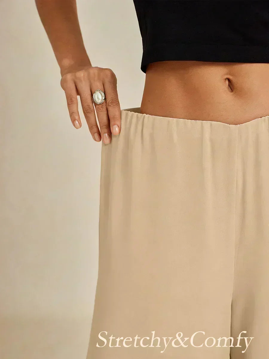 Cropped Length Straight Leg Pant With Chiffon Split Leg Overlay