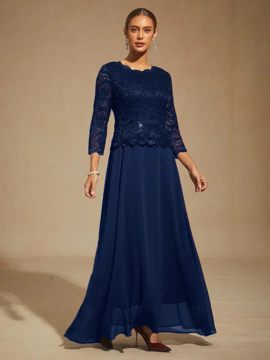 Elegante Kanten- en Chiffonjurk Tot op de Vloer