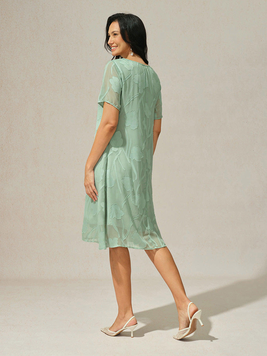 Floral Sheer Chiffon Knee-Length A Line Dress