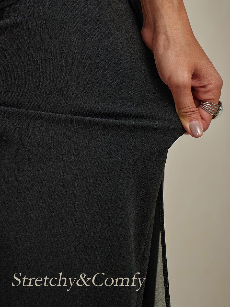 Rechte broek met chiffon split been overlay