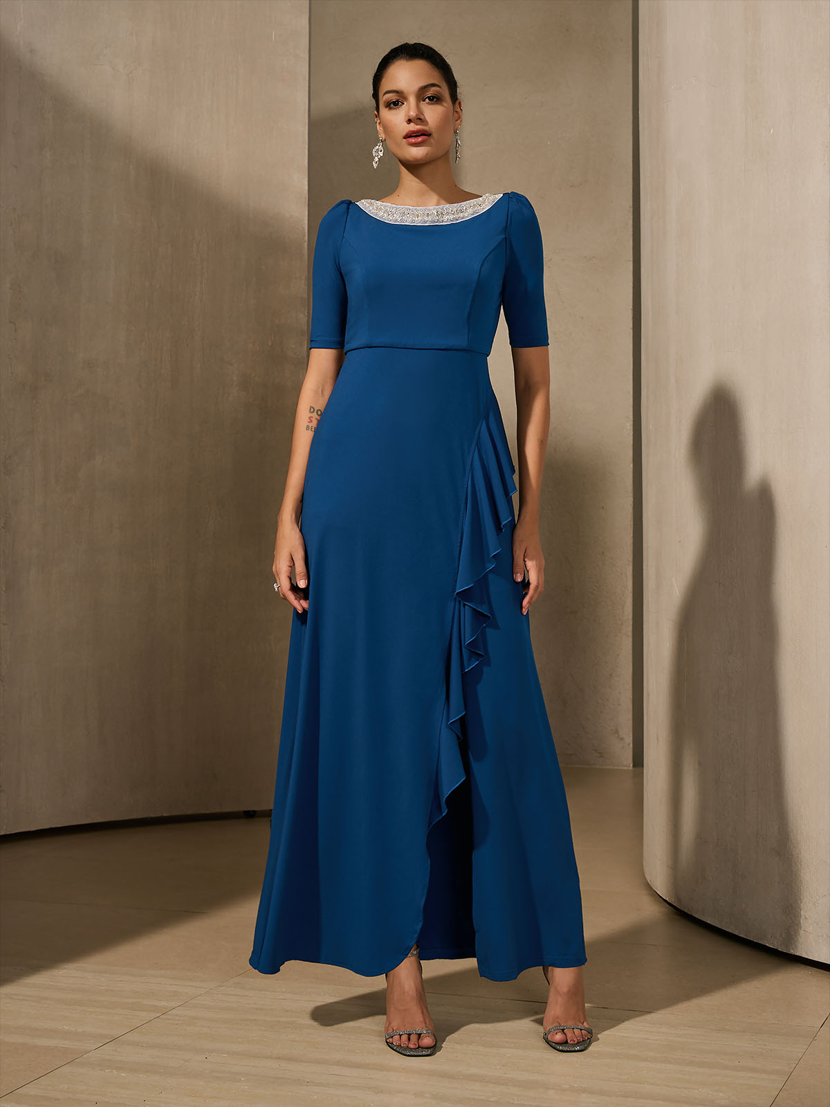Ruffle A-Line Maxi Dres
