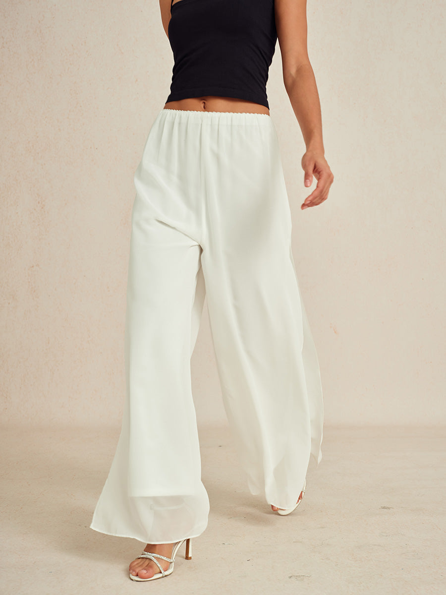 Straight Leg Pant With Chiffon Split Leg Overlay