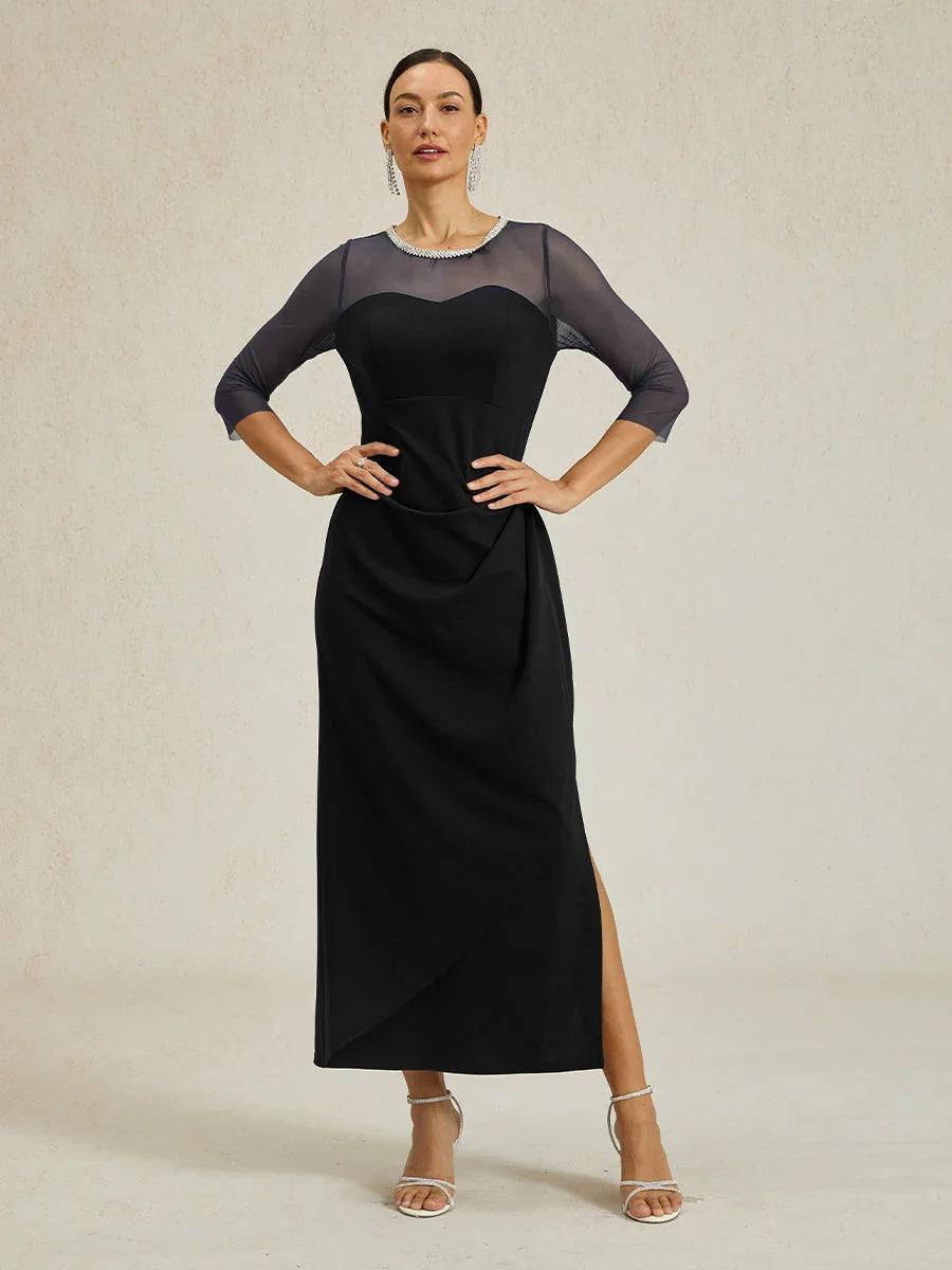 Elegant perlet illusjonsutringning formell kjole