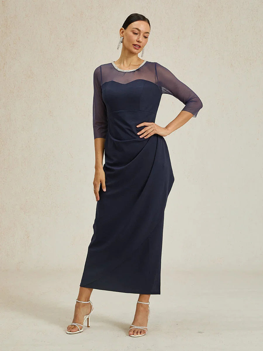 Vestito formale elegante con scollatura a perline effetto illusione