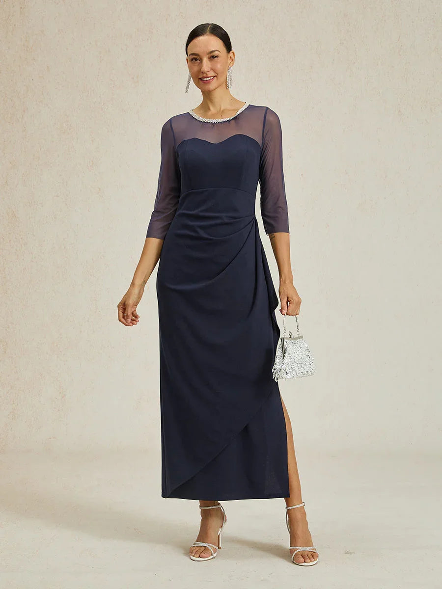 Vestito formale elegante con scollatura a perline effetto illusione