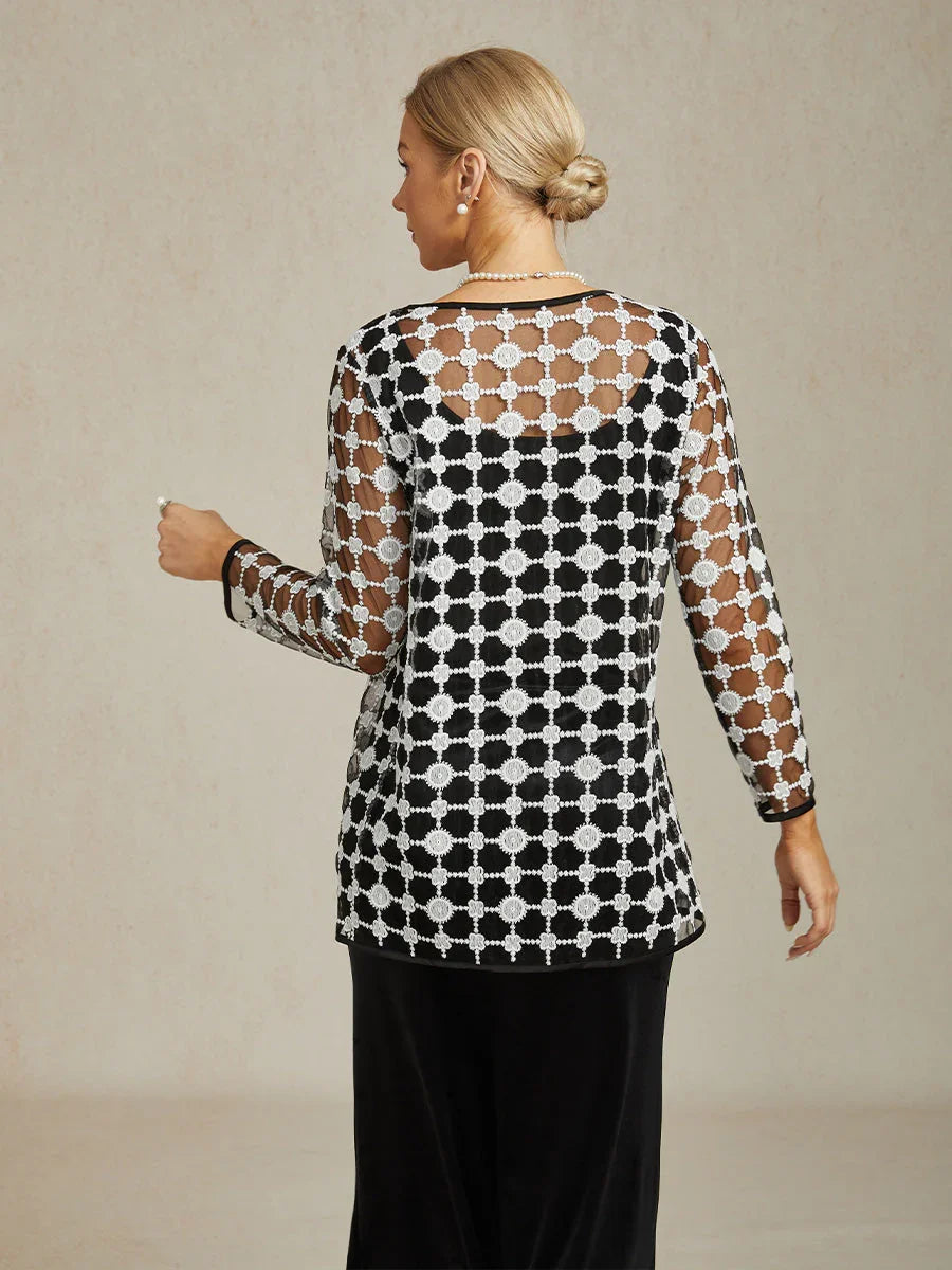 Geometric Polka Dot Embroidered Lace Jacket in Black and White