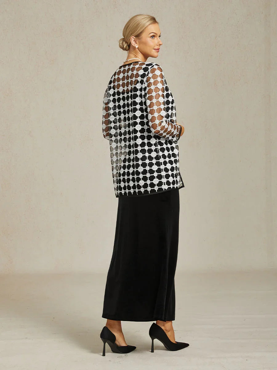 Geometric Polka Dot Embroidered Lace Jacket in Black and White