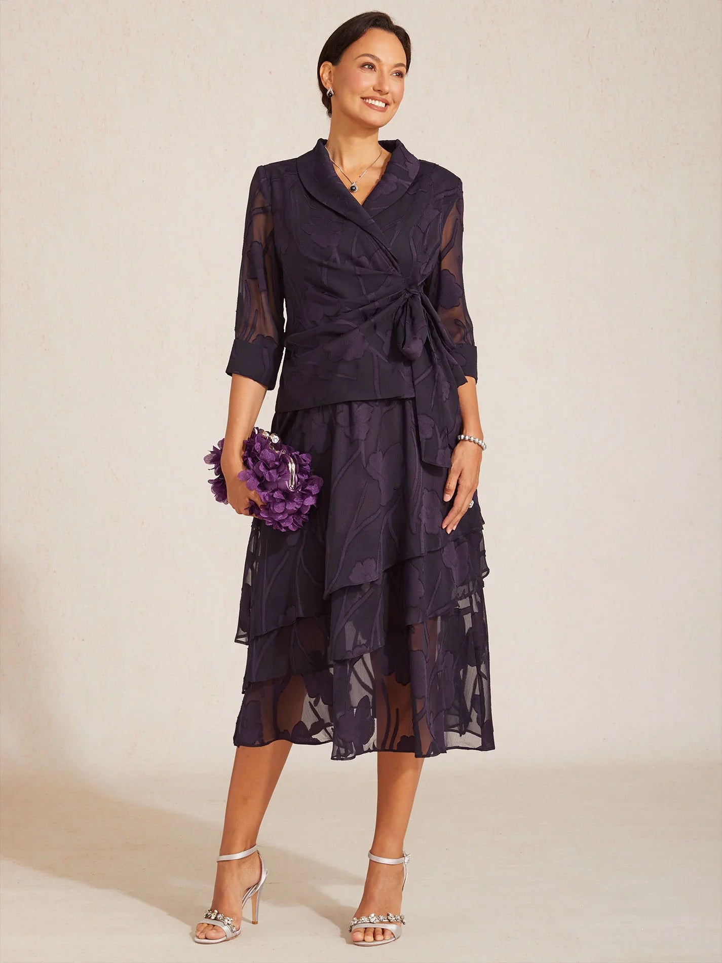 Elegant bluse i chiffon med blomsterprint