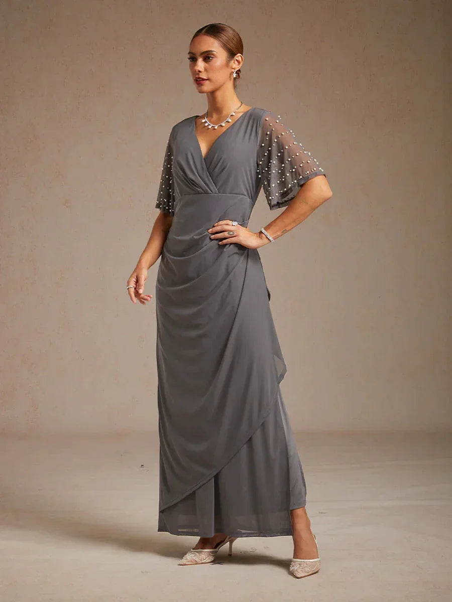 Elegant Formal Dress with Embellished Flutter Sleeves msglamor Elegant Formal Dress with Embellished Flutter Sleeves msglamor