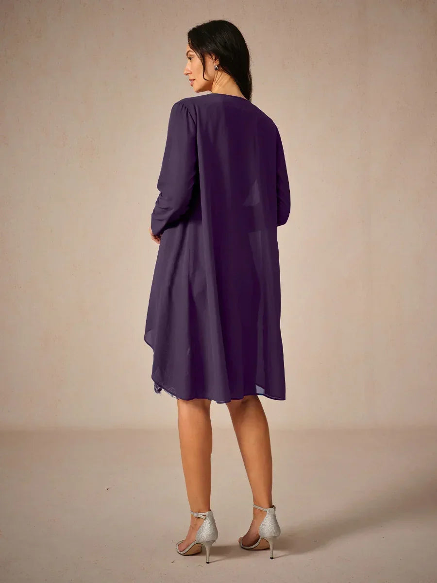 Elegant Knee-Length Lace Dress With Sheer Chiffon Jacket