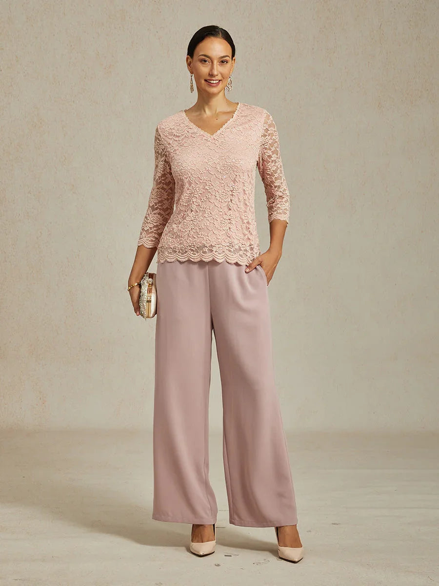 V-Neck Stretch Lace Top with Shimmery Details