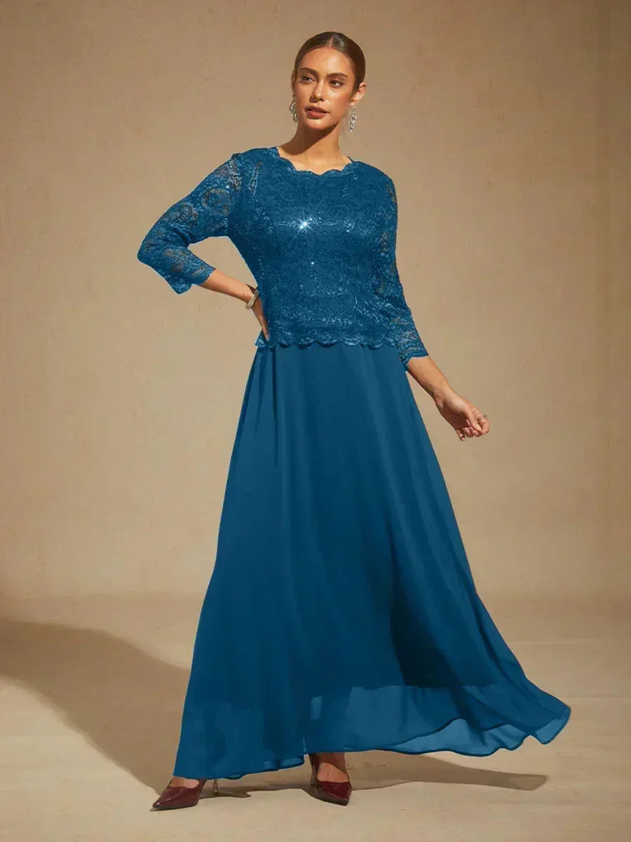 Elegant Lace and Chiffon Floor-Length Dress
