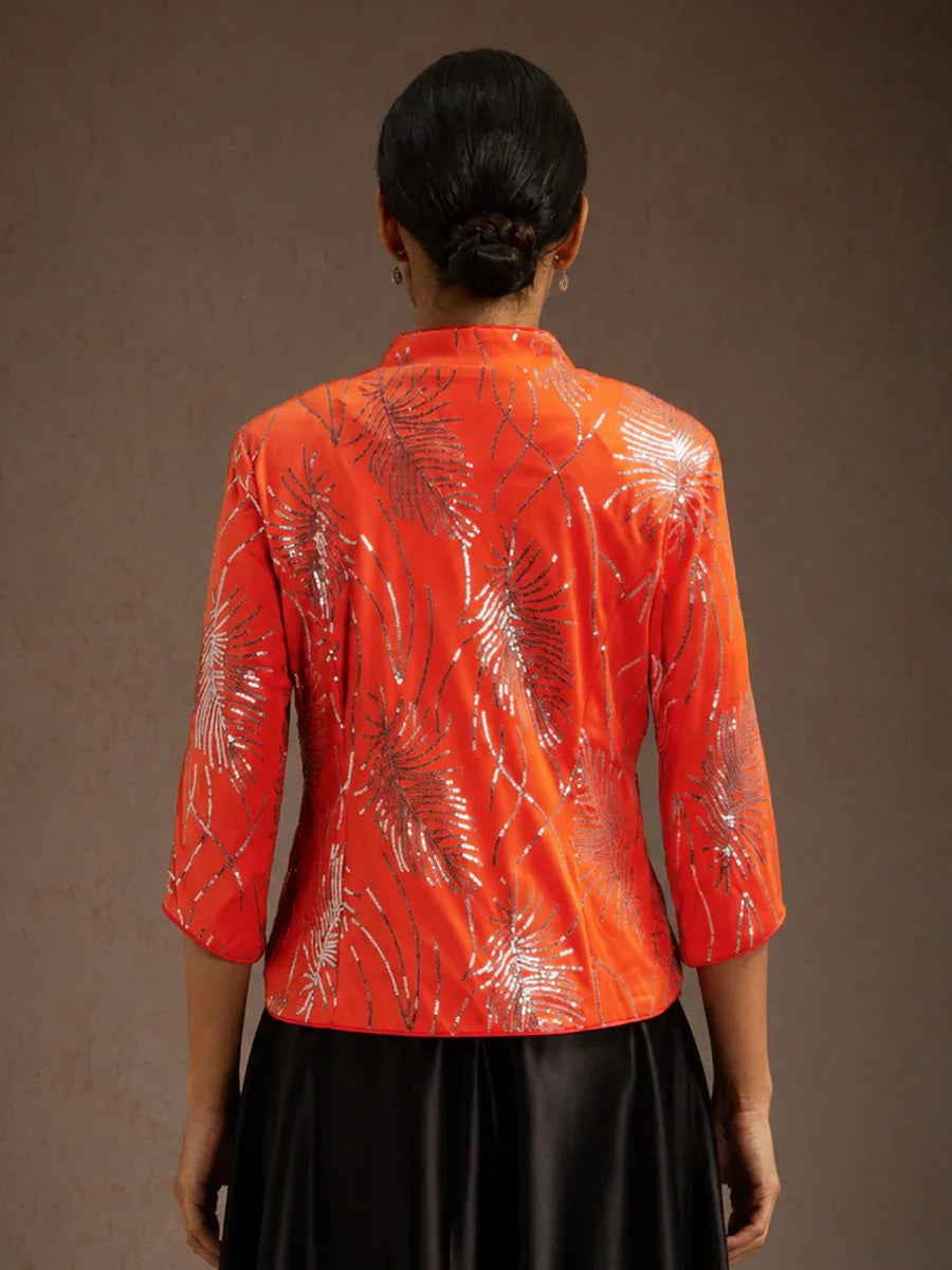 Elegant Mandarin Collar Sequin Twinset