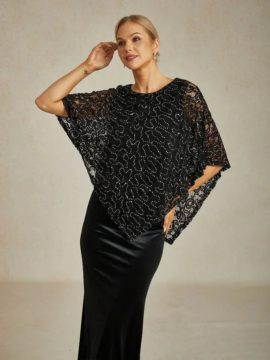 Top elegante de encaje con mangas murciélago
