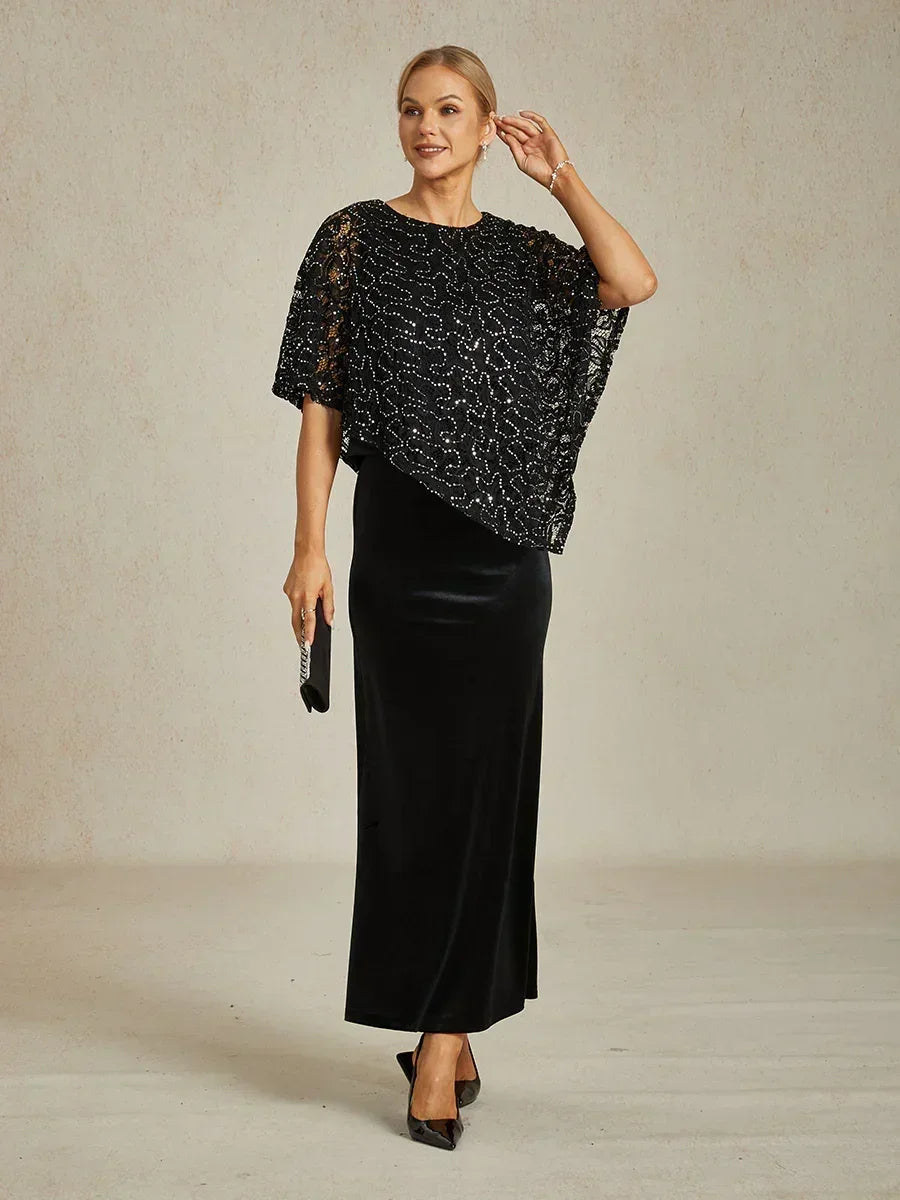 Top elegante in pizzo con maniche a pipistrello