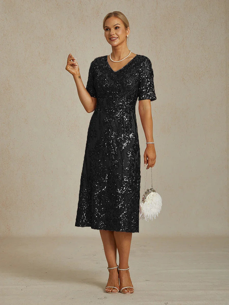Robe Courte Élégante à Encolure en V et Sequins