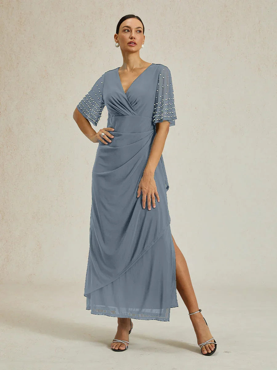 Elegant Formal Dress with Embellished Flutter Sleeves