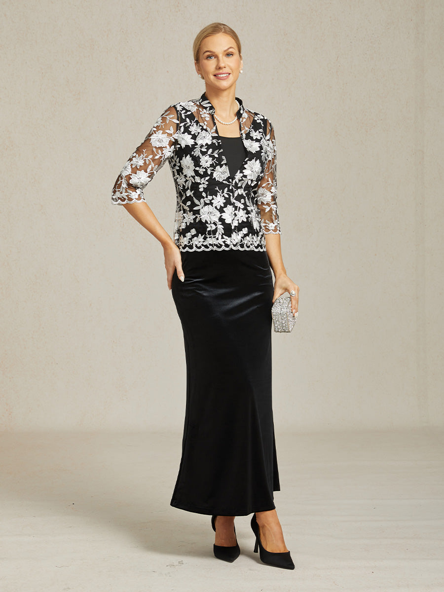 Embroidered Lace Jacket and Knit Tank Twinset
