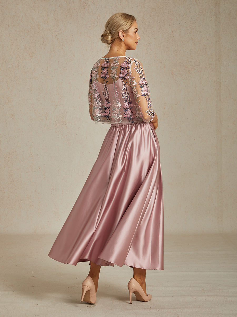 Floral Embroidered Lace Jacket with Rhinestone Button