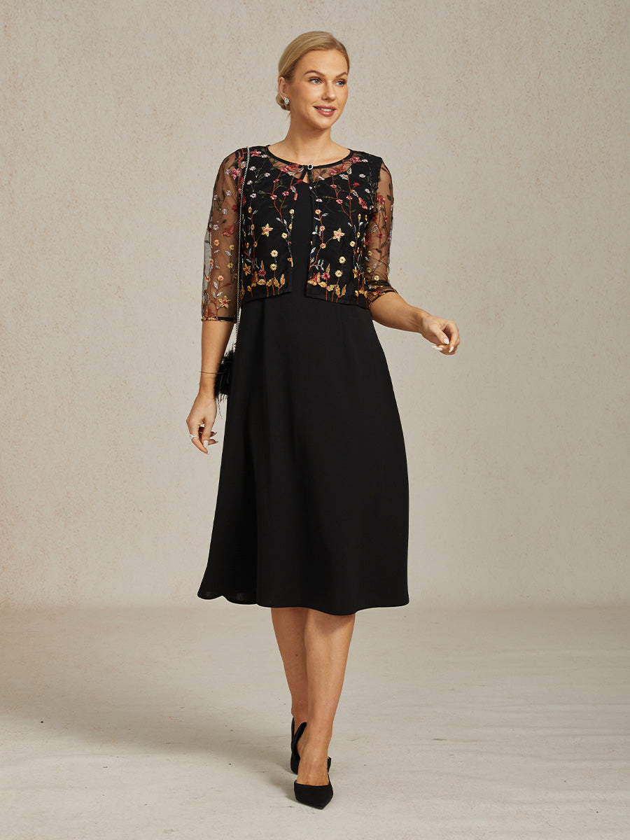 Floral Embroidered Lace Jacket with Rhinestone Clasp