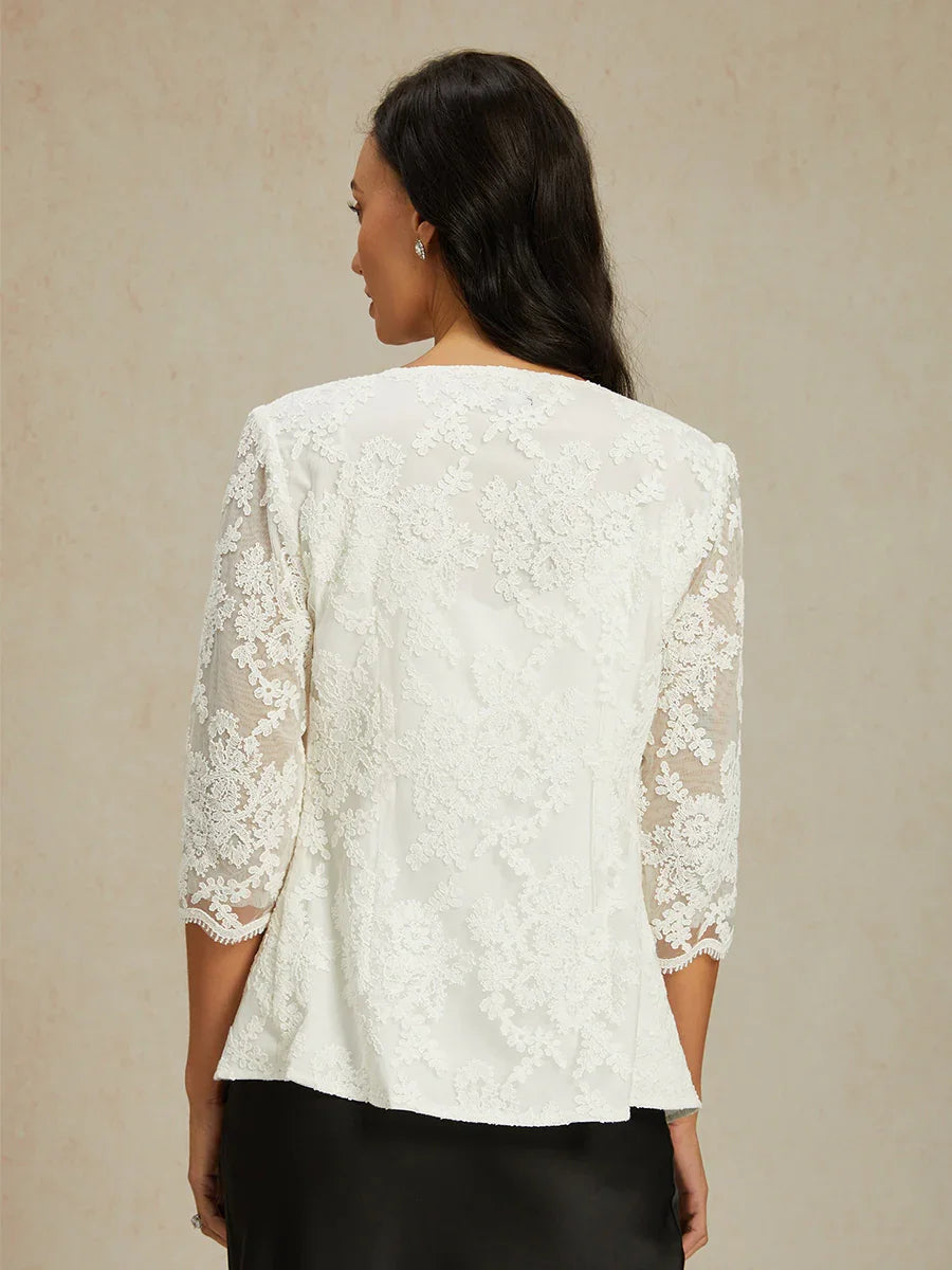 Floral Embroidered Lace Open Jacket