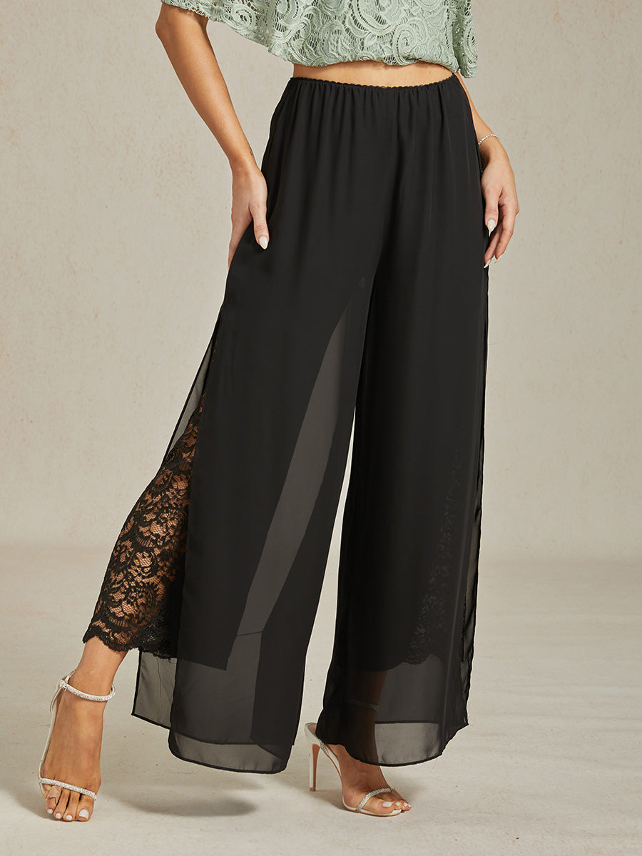 Rechte broek met chiffon split been overlay