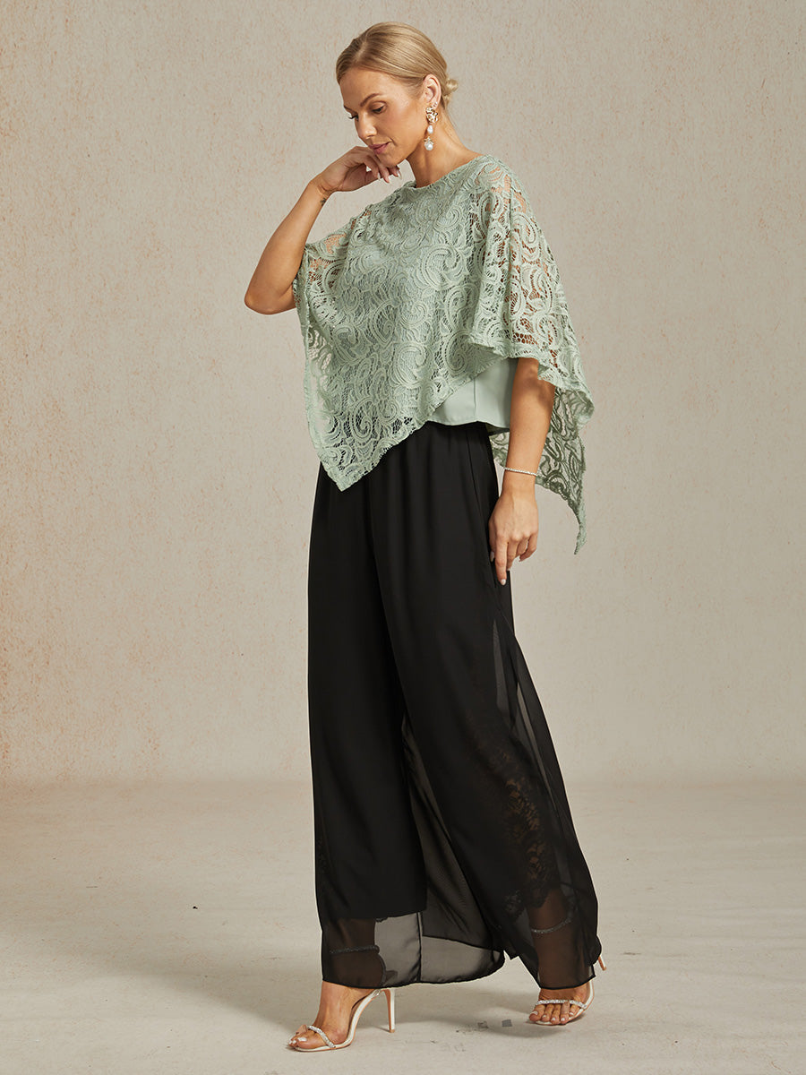 Rechte broek met chiffon split been overlay