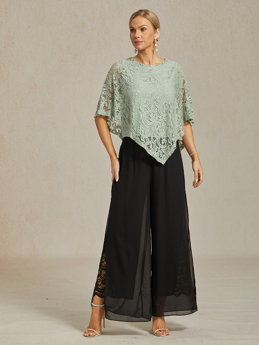 Rechte broek met chiffon split been overlay
