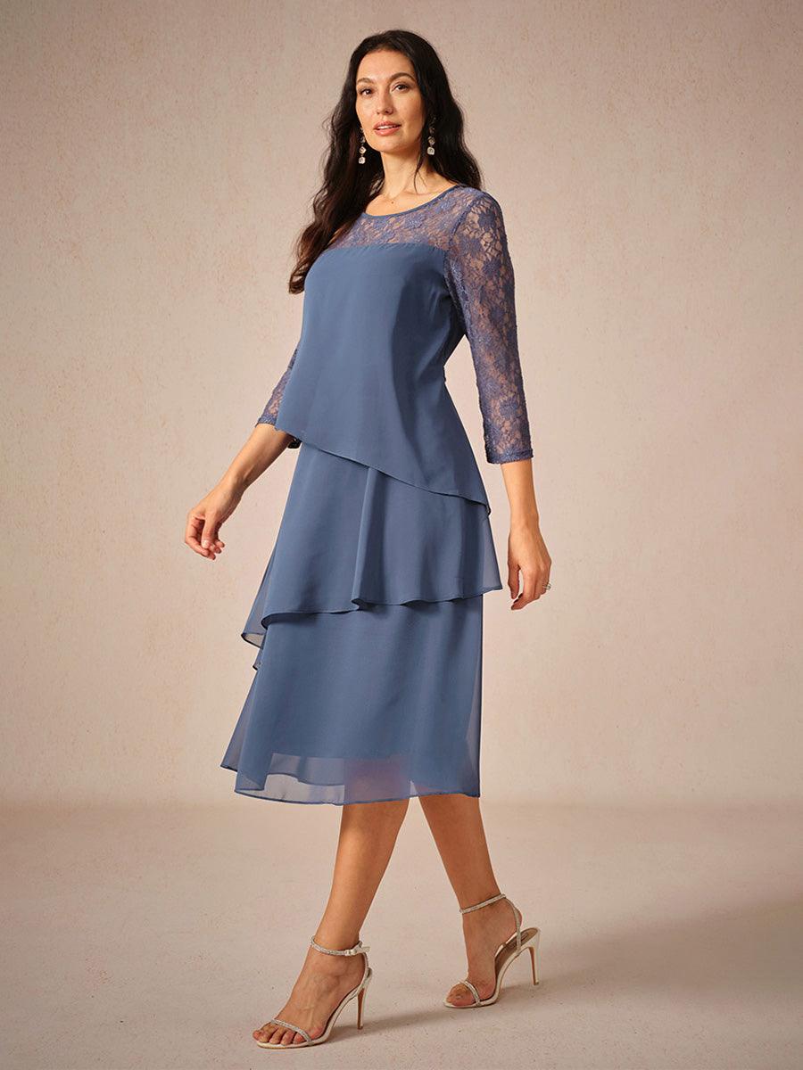Robe en mousseline de soie à volants et manches 3/4