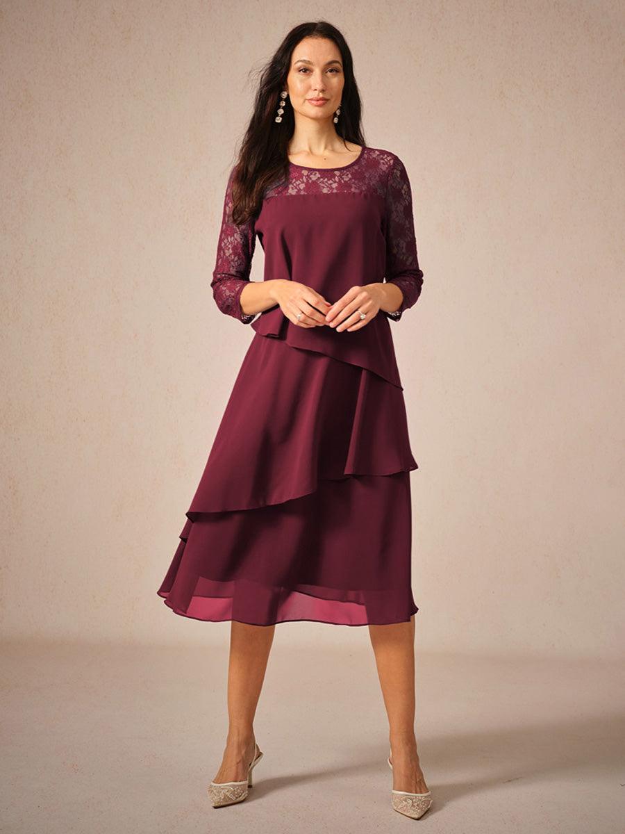 Robe en mousseline de soie à volants et manches 3/4