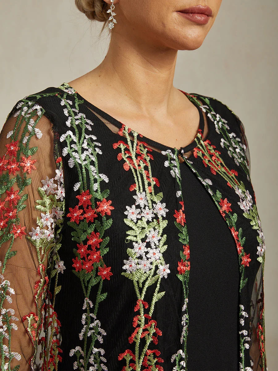 Long Floral Embroidered Lace Jacket
