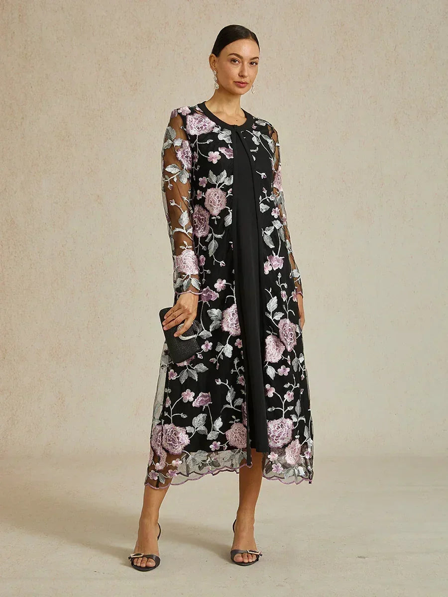 Embroidered Lace Jacket Black Long Sheer Floral Tops Mother Of The Bride Tea Length Burgundy Navy Blue Formal Wedding Guest, Black / S Embroidered Lace Jacket Black Long Sheer Floral Tops Mother Of The Bride Tea Length Burgundy Navy Blue Formal Wedding Guest, Black / S