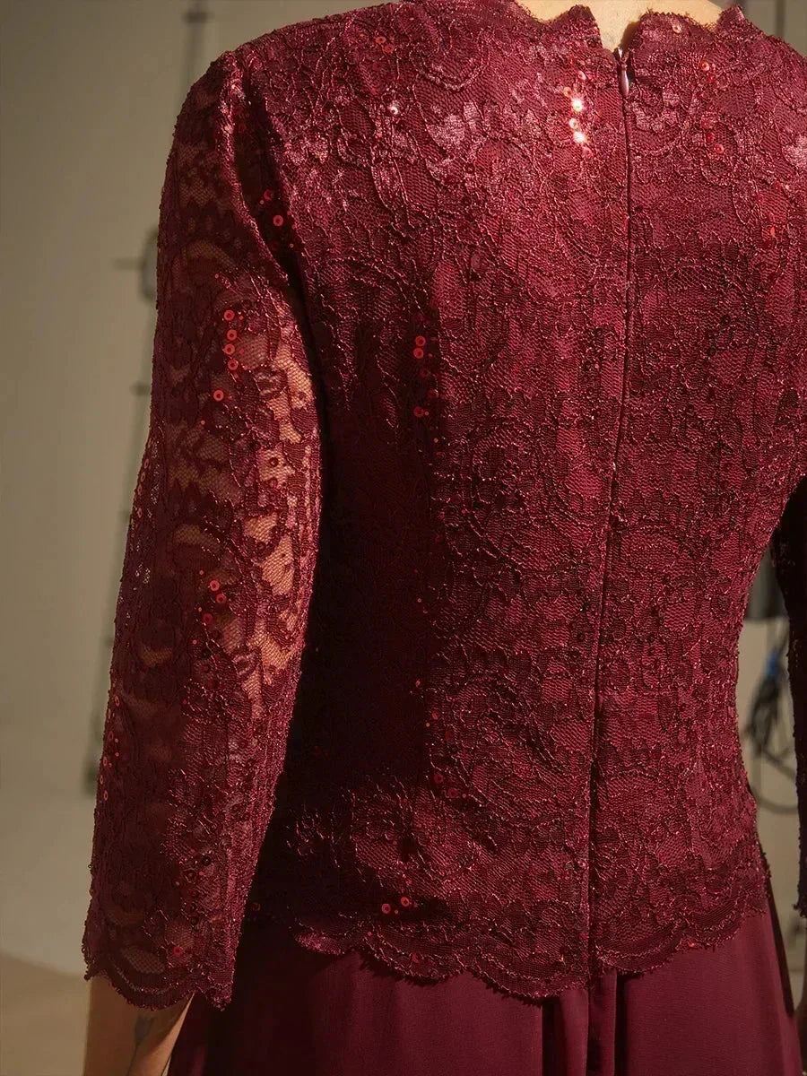 Elegant Lace and Chiffon Tea-Length Dress