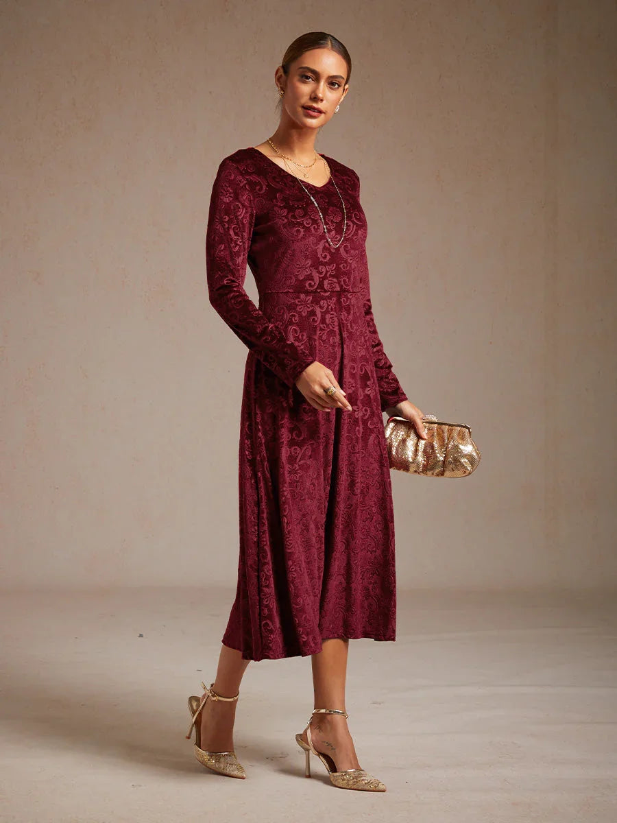 Robe Midi en Velours à Motif Cachemire Gaufré