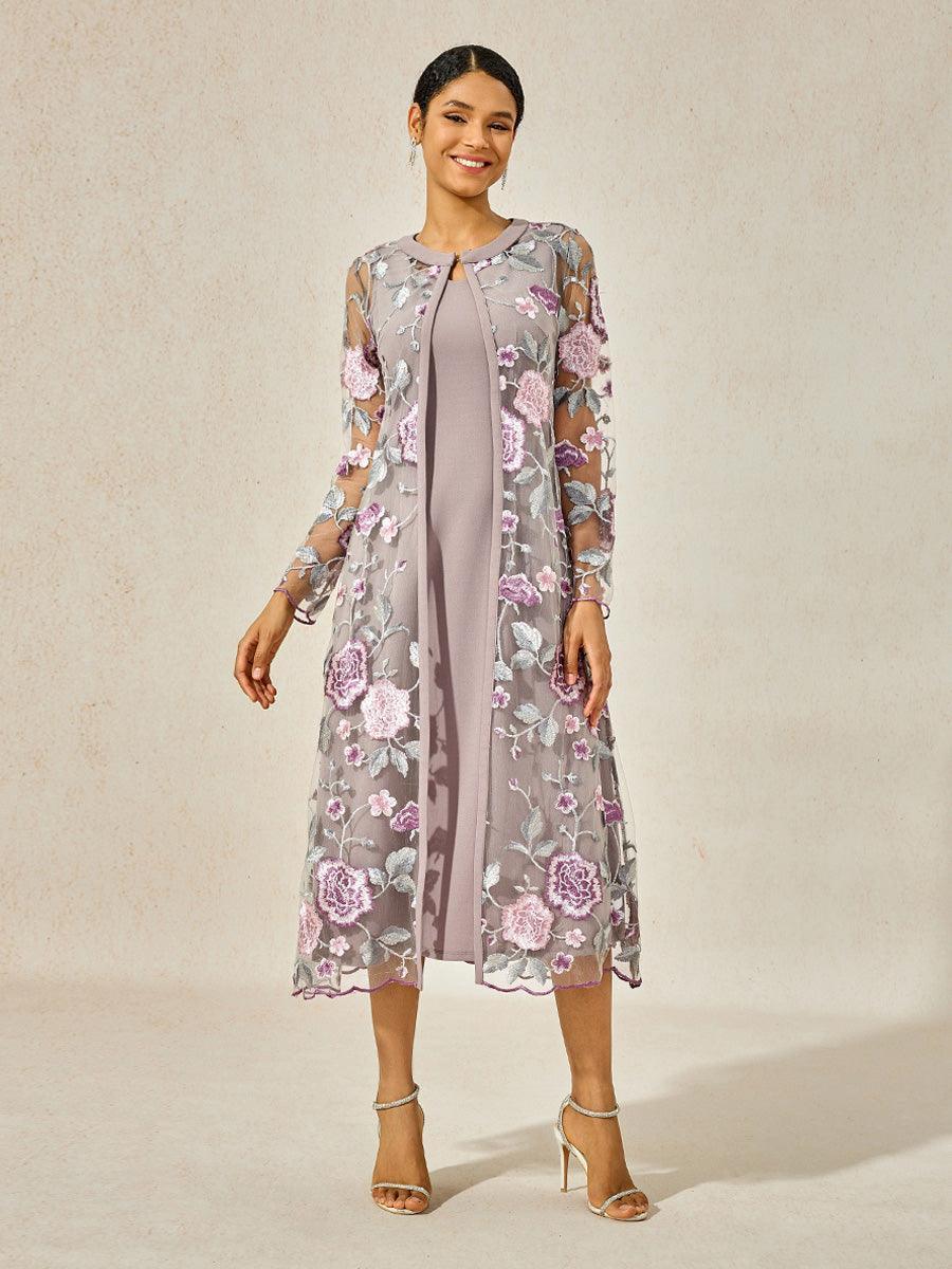 Robe trapèze avec veste en dentelle brodée