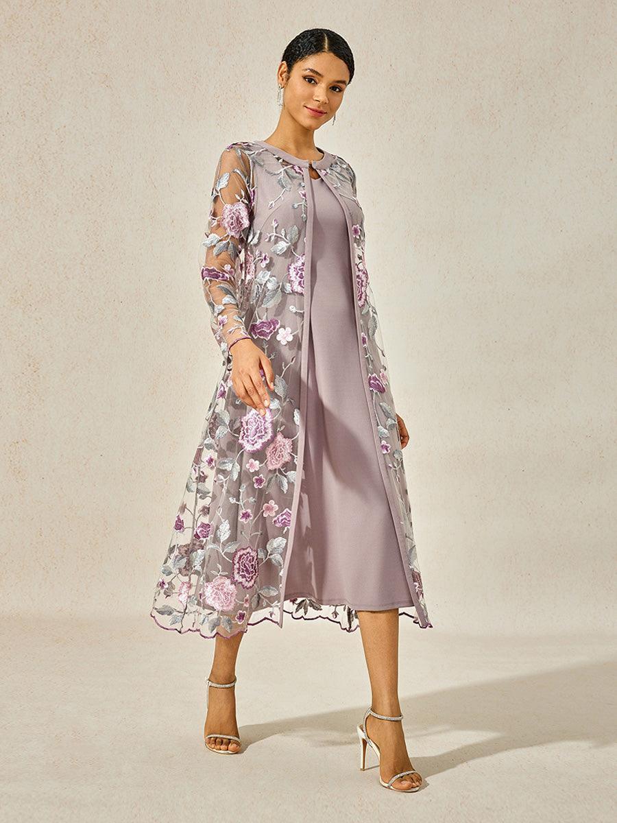 Women's Midi Dress Cocktail Dress Dress Set Wedding Guest Dress A Line Dress Elegant Formal Wedding Party Floral Long Sleeve Crew Neck Gray Pink Women's Midi Dress Cocktail Dress Dress Set Wedding Guest Dress A Line Dress Elegant Formal Wedding Party Floral Long Sleeve Crew Neck Gray Pink