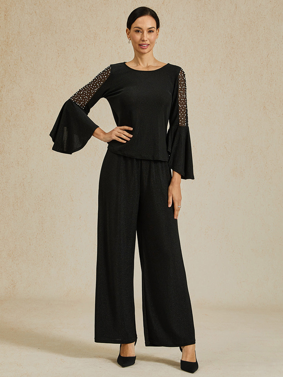 Metallic Gebreide Blouse met Kralen en Illusie-inzet