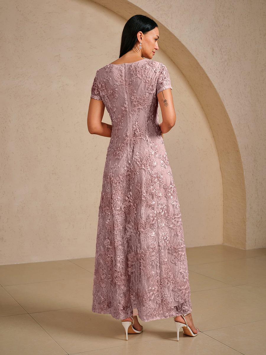 Robe trapèze en dentelle rosette ornée de paillettes