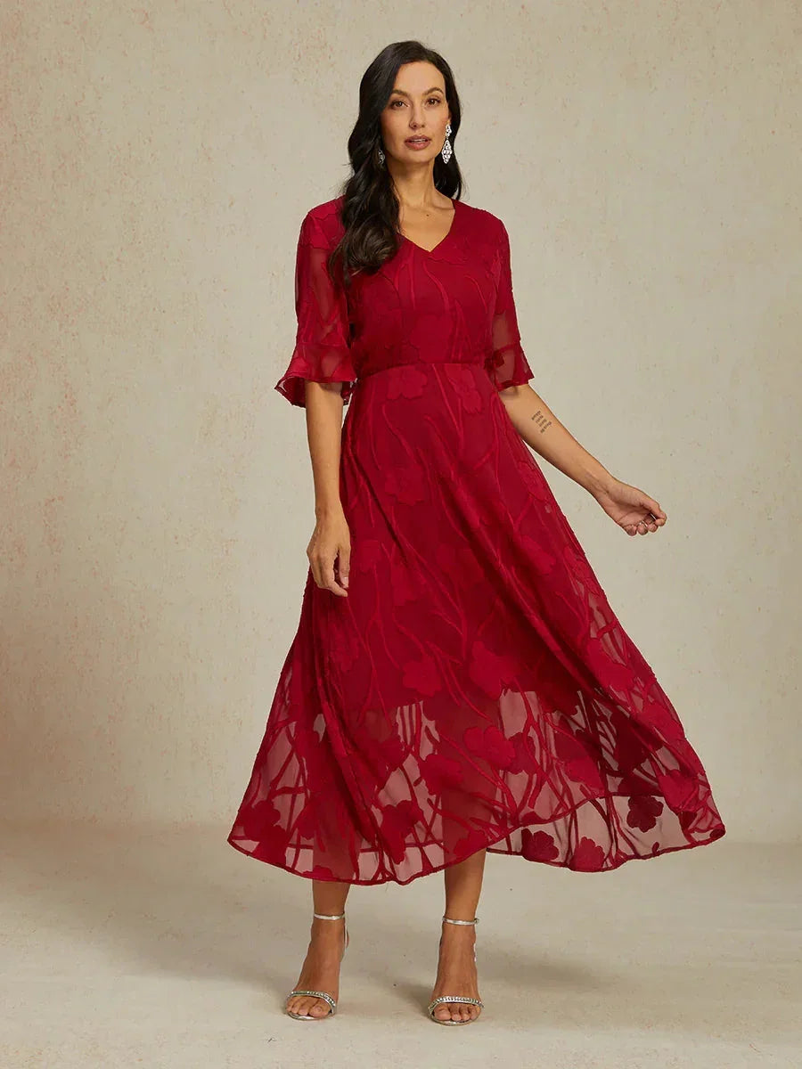 Ruffle Flutter Lace Maxi Dress