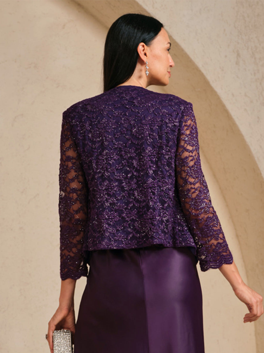 Silberne Glitzerspitzenjacke mit 3/4-Ärmeln